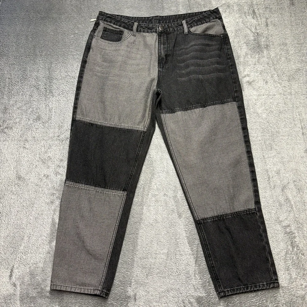 Patchwork Jeans Men's Size 34x26 Black Gray Colorblock Straight Denim‎ Pants